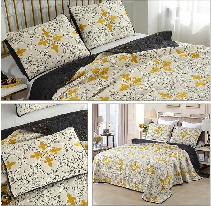 ROOMLIFE Quilt Set King Size 3D Floral Iris Embroidery Pattern 3-Piece Cotton - Image 6