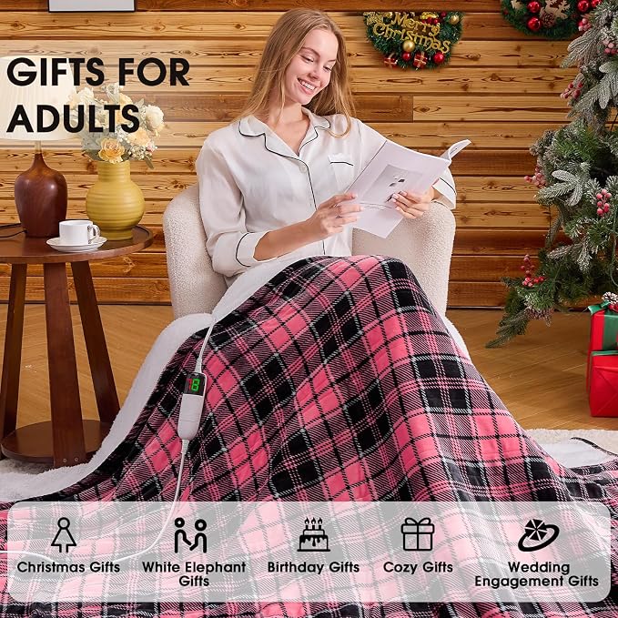Pink Heated Blanket Electric, Queen Size 84X90, 10 Heat Levels/8 Hours Auto - Image 4
