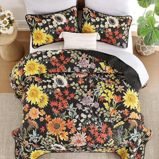 Yiran Floral Quilts Queen Size, 3 Pieces Summer Colorful Soft Lightweight - Image 3