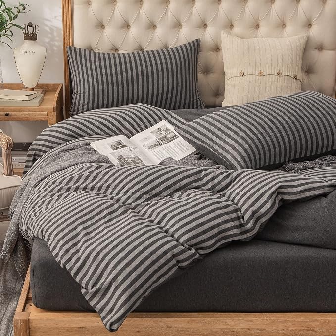 PURE ERA Jersey Knit Duvet Cover Set 100% T-Shirt Heather Cotton Super Soft - Image 2