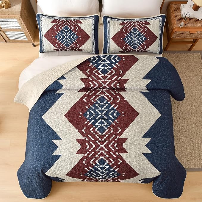 Dintszyayue Queen Quilt Set 3 Piece Boho Aztec Texture Bedspread Coverlet Set - Image 3