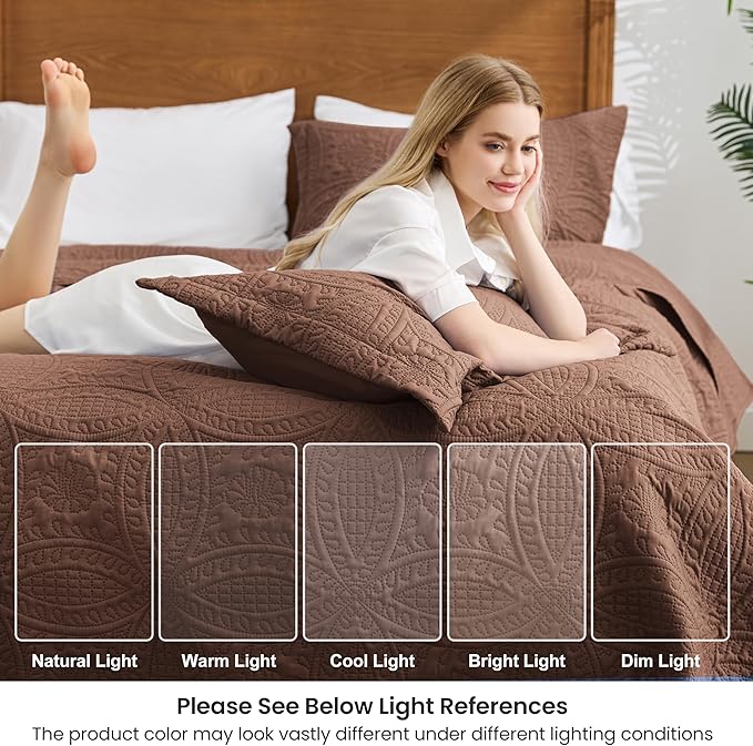 Love's cabin Quilts for Full Bed Brown Bedspreads Bedding Set - Image 5