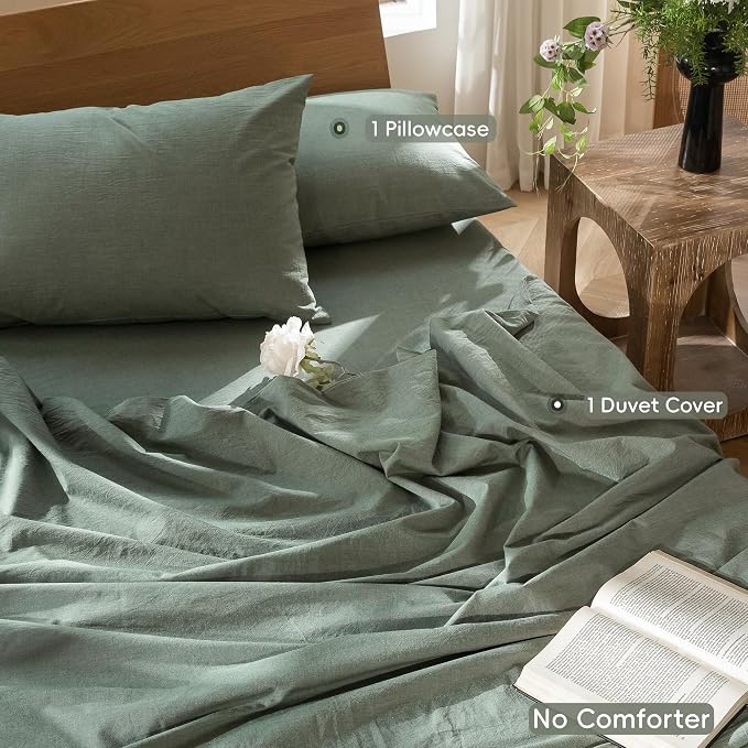 MooMee Bedding Duvet Cover Set 100% Washed Cotton Linen Like Textured - Image 2