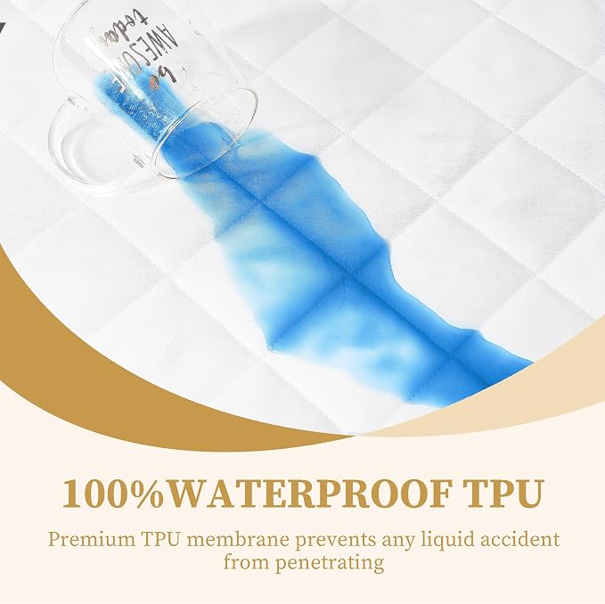 Quilted Fitted Cal King Mattress Pad Cover, Waterproof Mattress Protector - Image 3