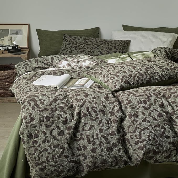 mixinni Leopard Duvet Cover Twin XL Size, Premium Yarn-Dyed Jacquard Cotton - Image 2