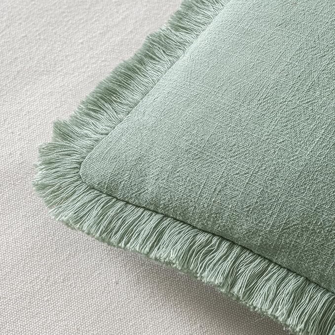 MIULEE Decorative Throw Pillow Covers Neutral Linen Fringe Throw Pillows Set of - Image 3