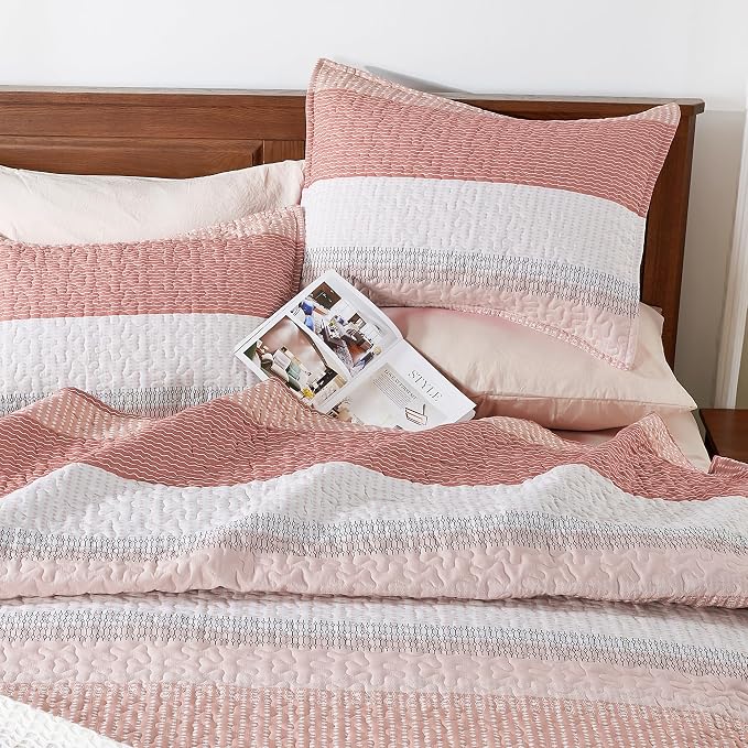 Andency King Size Quilt Set Blush Pink, 3 Pieces Summer Ultra Soft Lightweight - Image 3