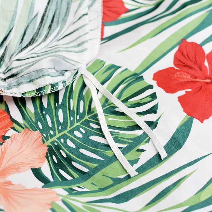 FADFAY Green Duvet Cover 100% Cotton Tropical Bedding Red Hibiscus Flower & - Image 7