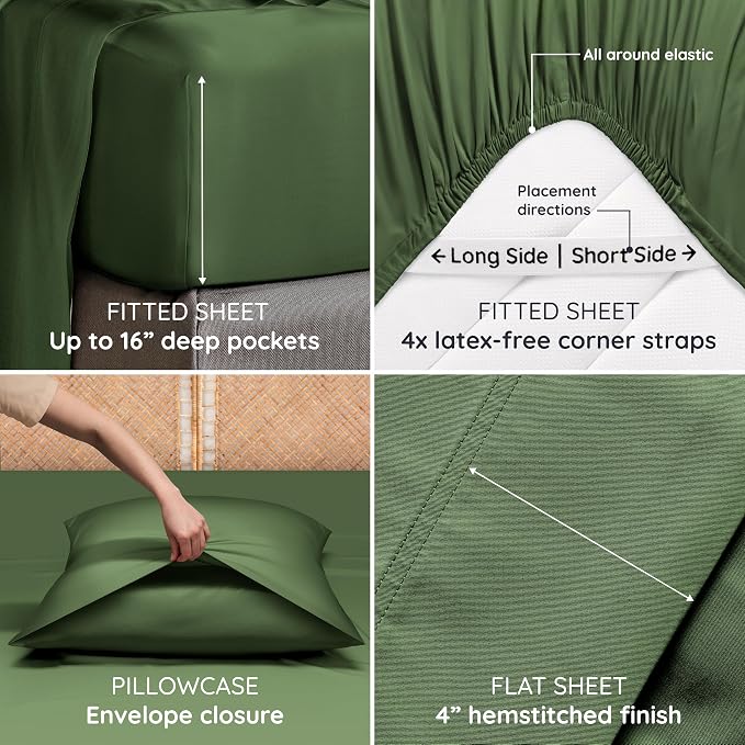 Bambaw 100% Viscose Derived from Bamboo Queen Sheet Set 6 Piece, Queen Size - Image 5