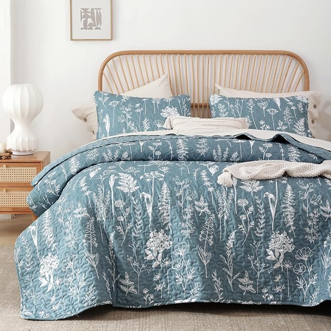JANZAA Twin Quilt Mineral Blue Quilt Bed Spread Boho Quilt - Image 4