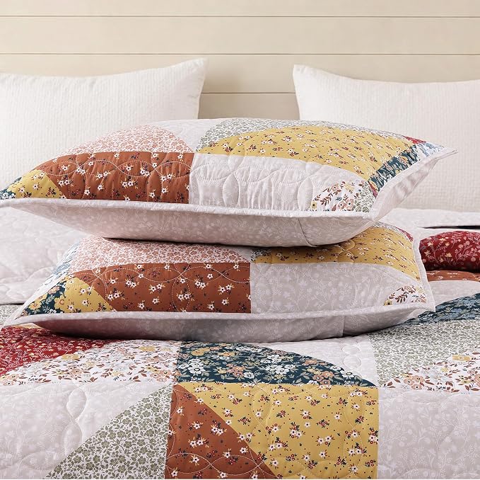 BLOOMHAVEN Quilt Set Twin Size, Patchwork Burnt Orange Floral Quilt Sets - Image 5