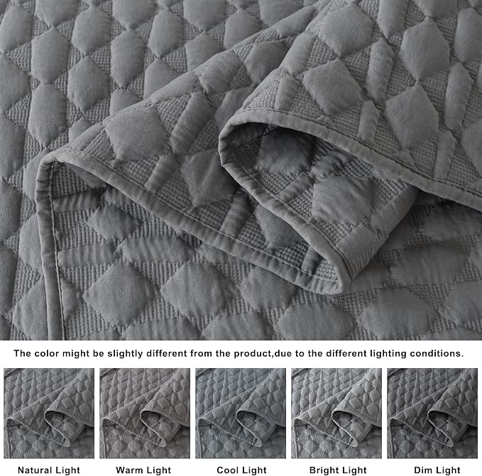 WDCOZY Dark Grey Quilt King Size Bedding Sets - Image 3