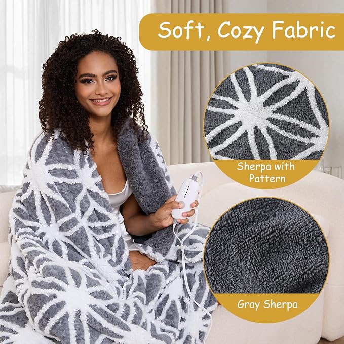 Electric Heated Blanket Throw Size 50"x60" Ultra Soft Sherpa Fleece - Image 2