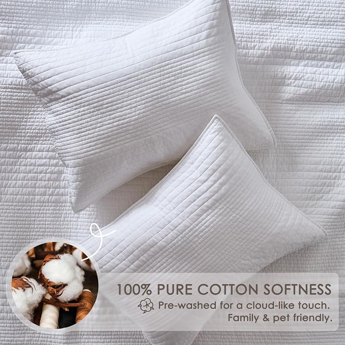 palassio Striped White 100% Cotton Quilt King Size Bedding Sets, Lightweight - Image 4