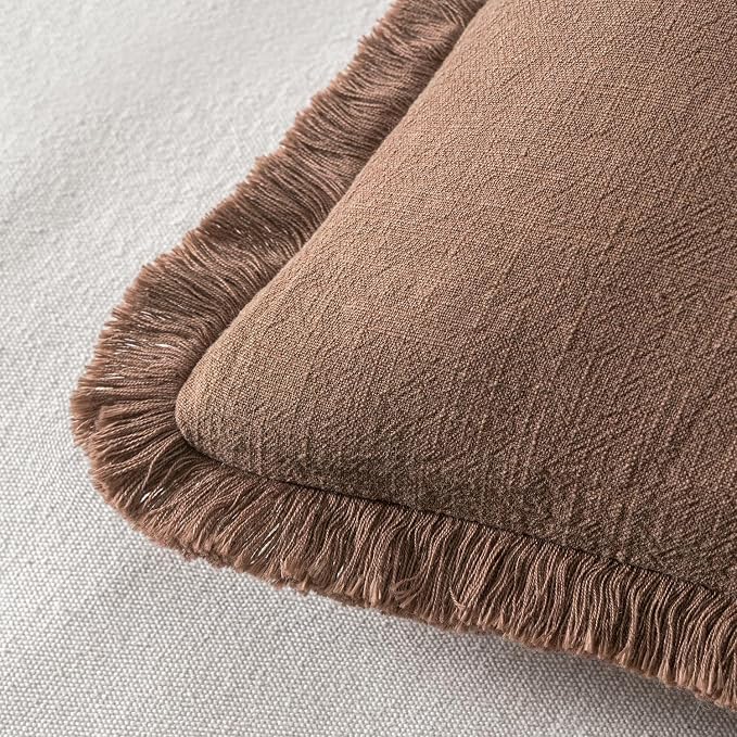 MIULEE Decorative Throw Pillow Covers Neutral Linen Fringe Throw Pillows Euro - Image 3
