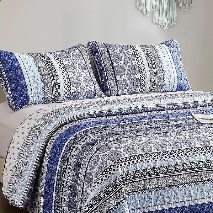 WONGS BEDDING Boho Quilt Set Full Size, Lightweight Bedspread Coverlet Bedding - Image 4