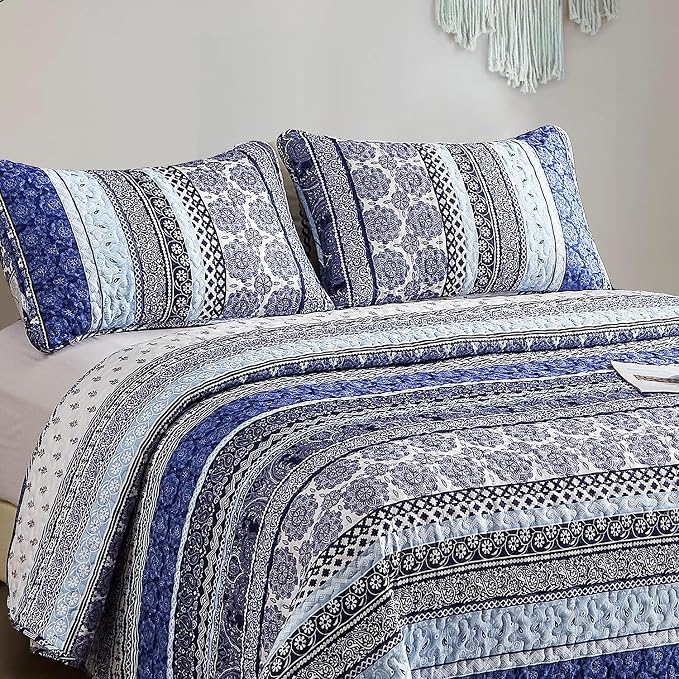WONGS BEDDING Boho Quilt Set Twin Size, Lightweight Bedspread Coverlet Bedding - Image 4
