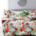 FADFAY Tropical Red Hibiscus Palm Leaves Duvet Cover Set Super Soft Summer by CottonWorldSweetDream