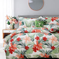 FADFAY Hawaiian Style Red Hibiscus Palm Leaves Tropical Duvet Cover Set Summer by CottonWorldSweetDream