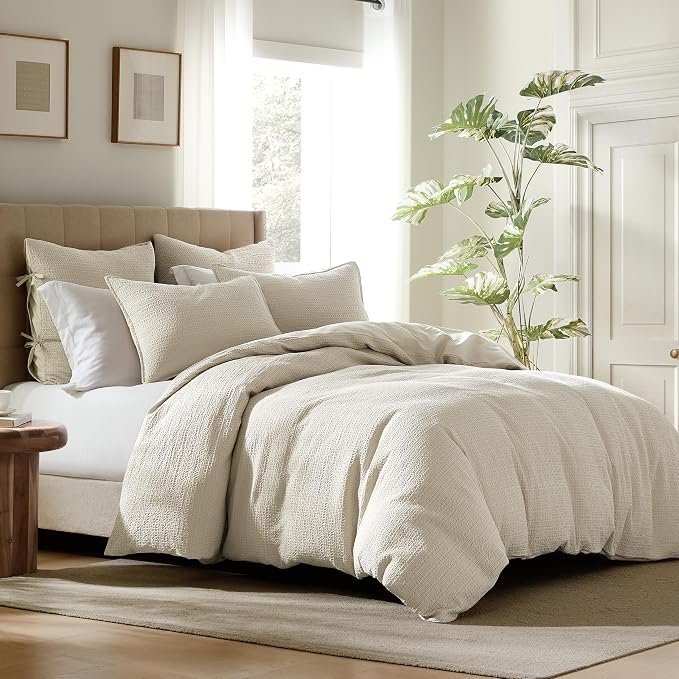 WDCOZY 100% Cotton Luxury Honeycomb Duvet Cover Set Queen Size - Image 8