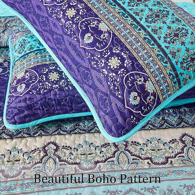 WONGS BEDDING Boho Quilt Twin Size, 2 Pieces Purple Blue Bohemian Lightweight - Image 5