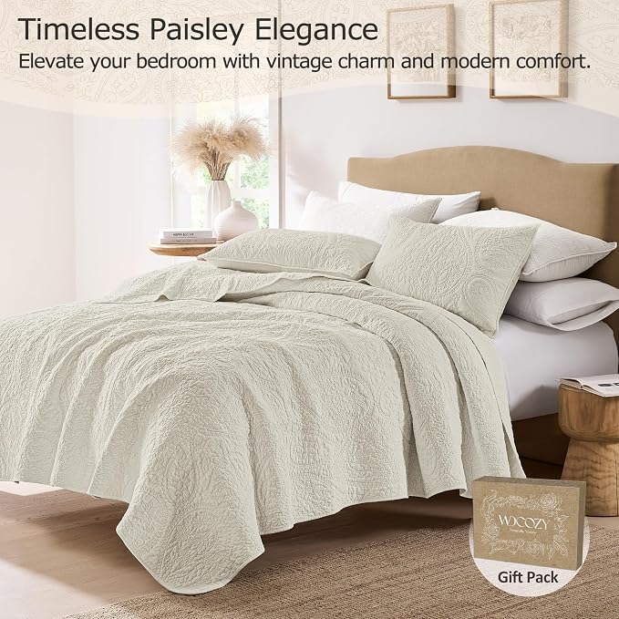 palassio Beige Paisley 100% Cotton Quilt Twin Size Bedding Sets - Image 2