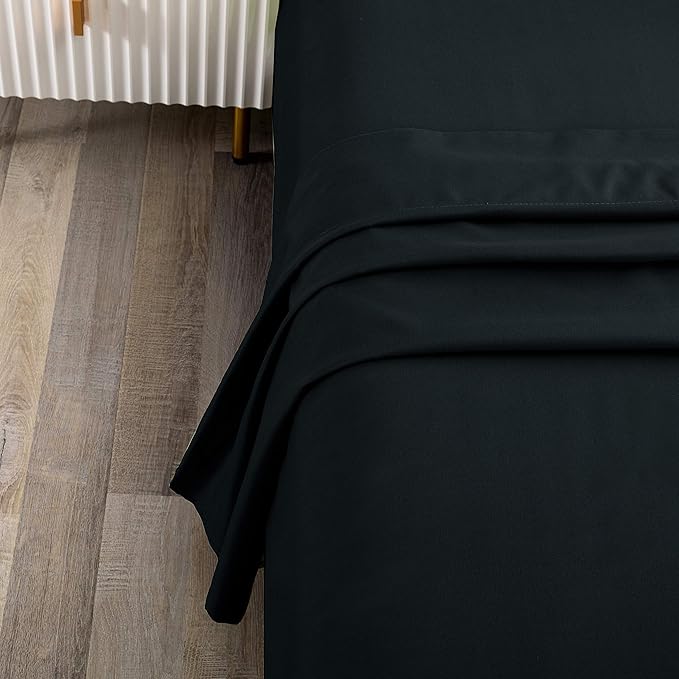 Sfoothome Full Flat Sheet Black Top Sheet, Premium Hotel 1-Piece, Luxury and - Image 2