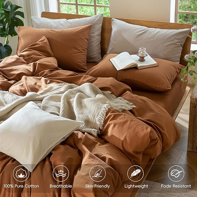 MooMee Bedding Duvet Cover Set 100% Washed Cotton Linen Like Textured - Image 4