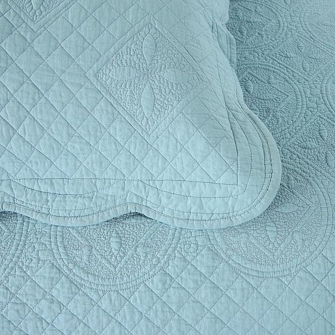 ROOMLIFE Quilt Set King Size 3D Floral Embroidery Pattern 3-Piece Cotton - Image 9