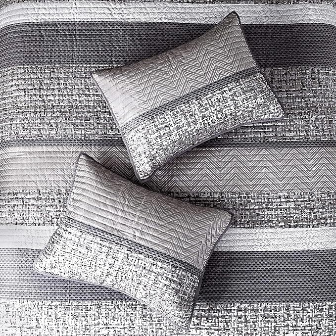 Madison Park Queen Quilt Set Lustrous Jacquard & Glitter Accent Coverlet Set - Image 4