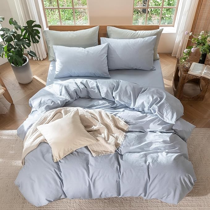 MooMee Bedding Duvet Cover Set 100% Washed Cotton Linen Like Textured - Image 5
