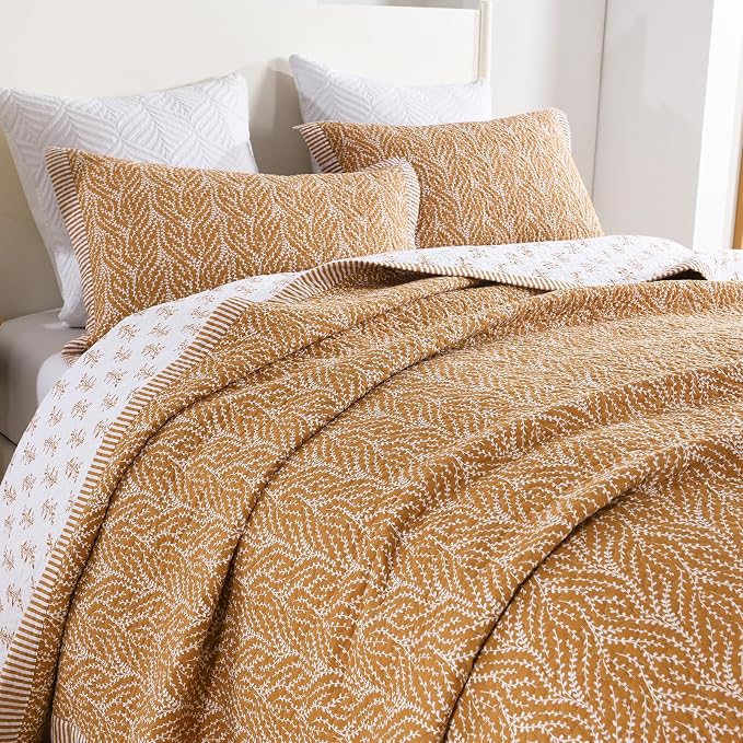 SahSahCasa Quilt Set King Size, 100% Cotton Quilt Bedding Set Bedspread by SahSahCasa