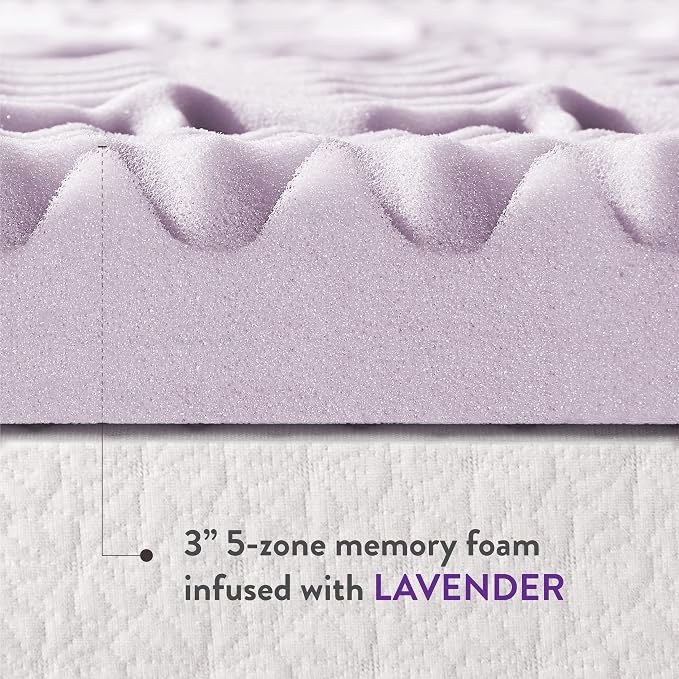 Mellow 3 Inch 5-Zone Memory Foam Mattress Topper, Soothing Lavender Infusion - Image 8