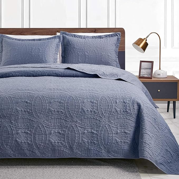 Love's cabin Quilts for Full Bed Blue Bedspreads Bedding Set by Lovescabin