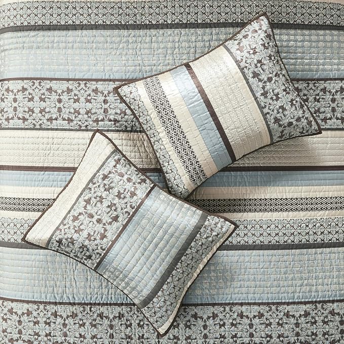 Madison Park Quilt Set Luxurious Jacquard Stripes Design - Image 5