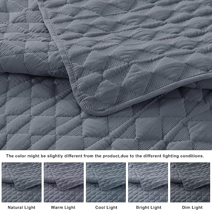 WDCOZY Blue Quilts Queen Size Bedding Sets - Image 3