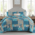 Mybedsoul Dusty Blue Quilt Set Queen Size, 3 Pieces Plaid Floral Bedspread Set by Mybedsoul