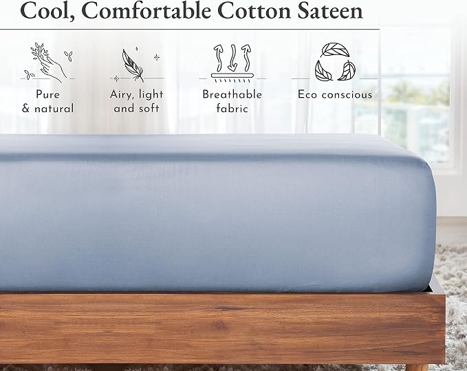 California Design Den Twin XL Fitted Sheet Only, Soft 100% Cotton Sateen - Image 6