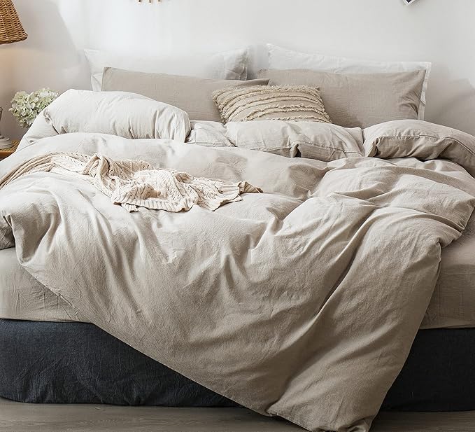 MooMee Bedding Duvet Cover Set 100% Washed Cotton Linen Like Textured by MOOMEE