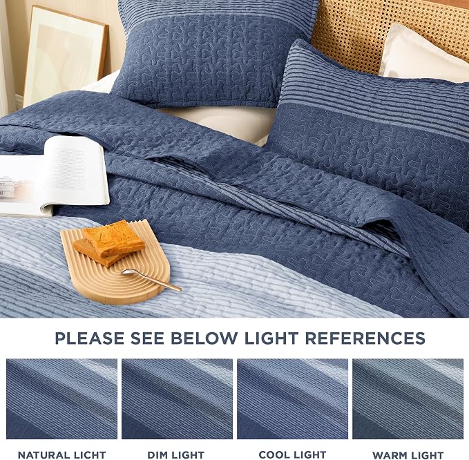Litanika Quilt King Size Sapphire Blue, Stripe Patchwork Summer Bedspread - Image 6