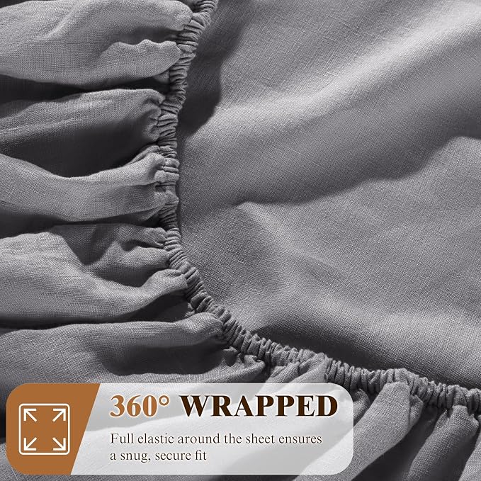 SONORO KATE 100% French Linen Fitted Sheet - Image 5