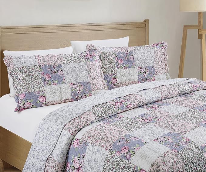 Brilliant Sunshine Roses Toile Quilt Set, 3-Piece Bedding Sets Traditional - Image 3