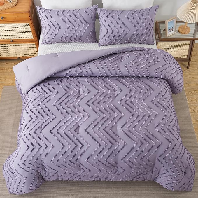 Andency Purple Comforter Set King Size, Boho Girls Women Lavender Soft Fluffy - Image 3