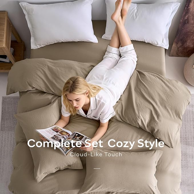 JELLYMONI 100% Washed Cotton Duvet Cover Queen – Soft, Breathable Linen-Look - Image 8