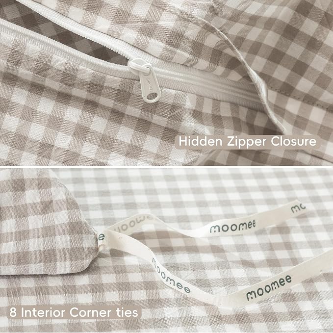MooMee Gingham Duvet Cover Set 100% Washed Cotton Linen Like Textured - Image 8