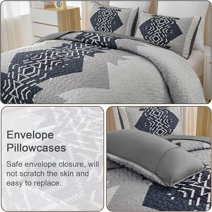 Dintszyayue Queen Size Quilt Set, 3 Pieces Boho Bedspread Aztec Texture Quikted - Image 5