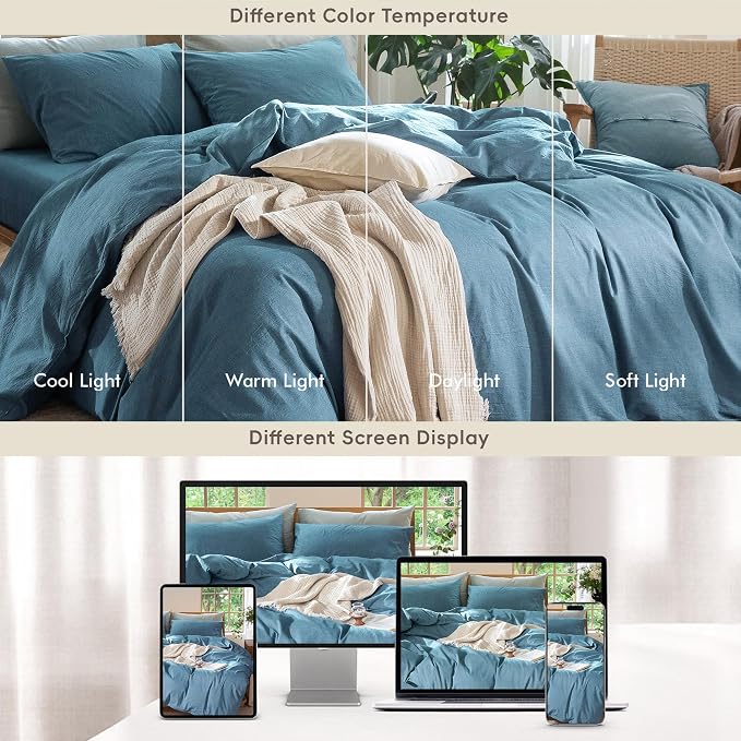 MooMee Bedding Duvet Cover Set 100% Washed Cotton Linen Like Textured - Image 7