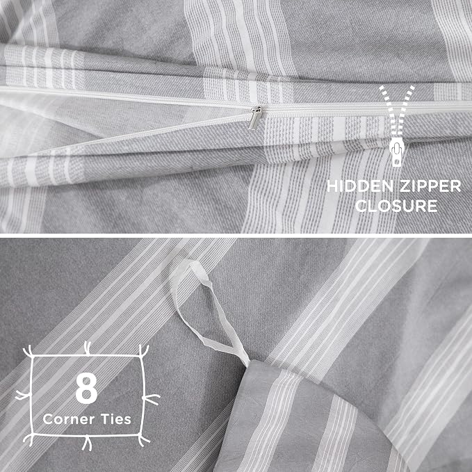 TOCOMOA Striped Duvet Cover Set 100% Natural Cotton Soft Comfy Breathable 3 - Image 5