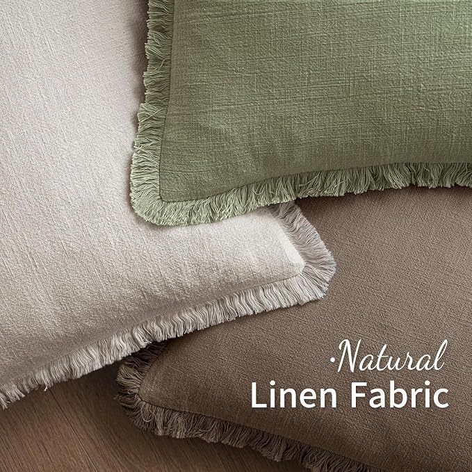 MIULEE Decorative Throw Pillow Covers Neutral Linen Fringe Throw Pillows Euro - Image 4