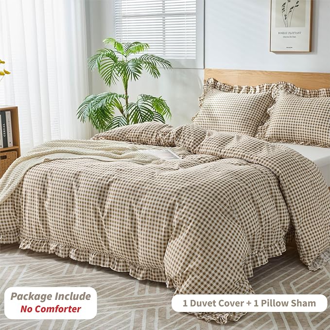 Gingham Duvet Cover Twin Size, 2 Pieces Soft Breathable Microfiber Plaid - Image 3